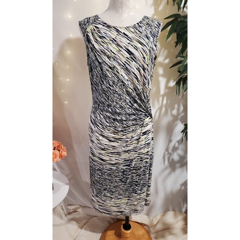 Nic + Zoe Side Twist Cap Sleeve Sheath Dress Size L Multi Stripe Soft Stretch